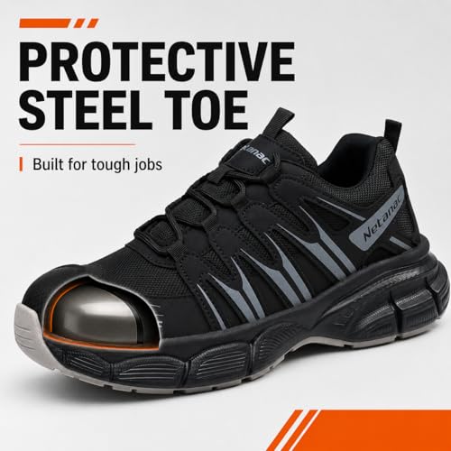 Image of Steel Toe Shoes for Men Women,Comfort Work Safety Sneaker | Wide & Breathable, Puncture & Slip Resistant, Durable Composite Sole & Cushioned Insole for All-Day Standing, Tennis Style