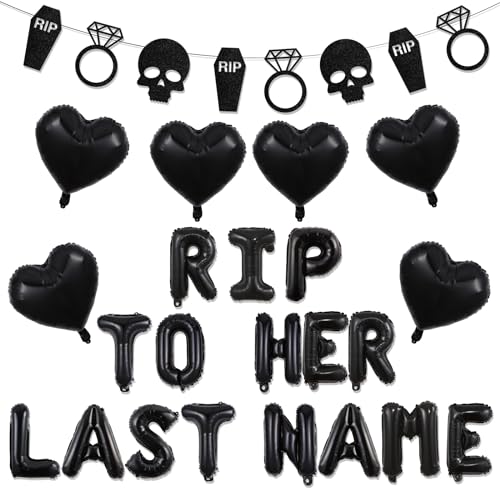 Wonmelody Decoración de despedida de soltera gótica Rip to Her Last Name Globo Banner Negro Fiesta de Novia Decoración Rip Single Life Bride to be Party Decor Fun Bach Bride or Die Hochzeit