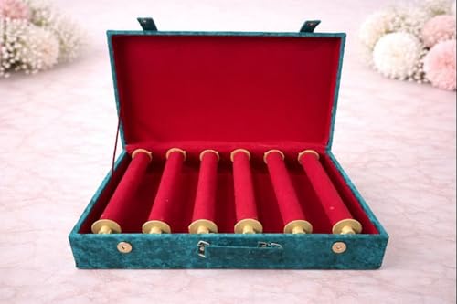 Image of Bangle Box for Women 6 Rod | Bridal Chura Organizer Box with Detachable Rods | Velvet Jewellery Storage Box with Magnetic Lock & Handle | Bangles Holder Case for Jewellery Storage (Green)