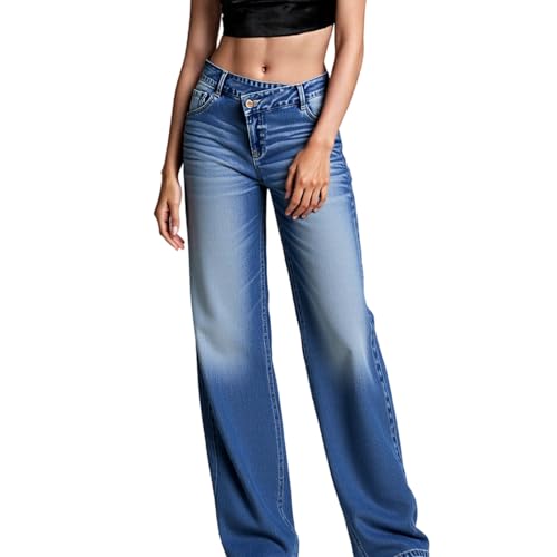 2025 Asymmetrical Jeans for Women, Asymmetrical Low-Rise Loose Jeans, Trendy Stretch, Washed Casual, Loose