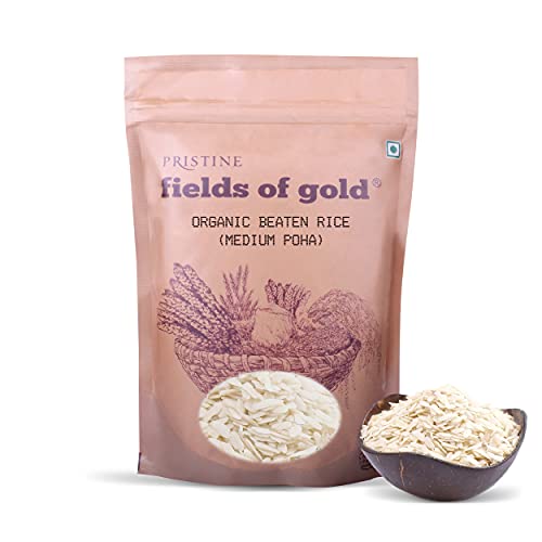 Image of PRISTINE Fields of Gold Organic Beaten Rice (Medium Poha), 500 g (Pack of 2)