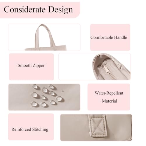 Image of CTWWFS Large Tote Bag for Women with Zipper, Nylon Lightweight Work Tote with 15.6 inch Laptop Sleeve, Nurse Bag for Work College