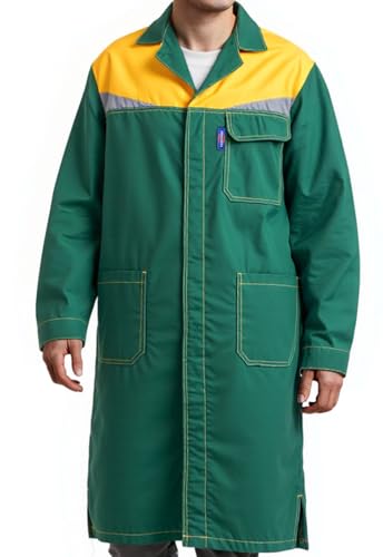 Oralidera Bata de Laboratorio para Hombres Adulto Bata de Trabajo y Laboratorio Estudiante Chaqueta Tipo Delantal de Taller con Cierre de Botón, Verde, L