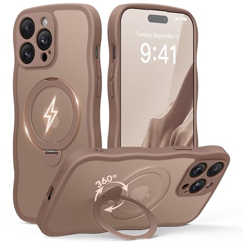 GolbinBox for iPhone 14 Pro Max Case for Women,[Compatible with Magsafe][360° Spin Magnetic Stand][Cute Wave Edge][Military-Grade Protection] Translucent Matte Phone Case for iPhone 14 ProMax, Brown by GolbinBox - Used condition - US$26.97