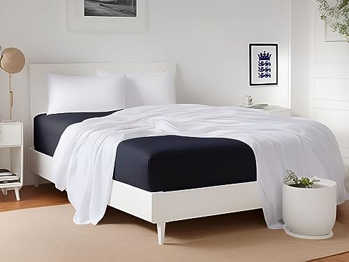 LivinEase double fitted sheet – 30cm Deep Brushed Microfiber Fitted bed sheets double – Super Soft Easy Care Double Bed Sheet – Black Double Fitted Sheets (Black Double)