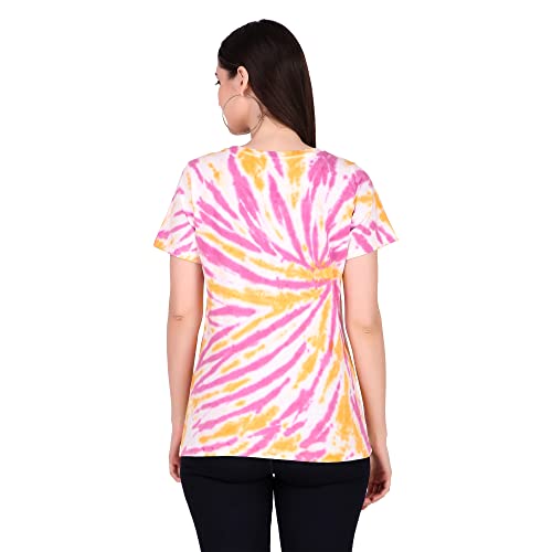 Image of Stories.Label Women's Tie Dye Printed Cotton Tshirt in Ribbed Neck, Regular Fit Half Sleeves Tops for Girls Stylish (Size S - 5XL)