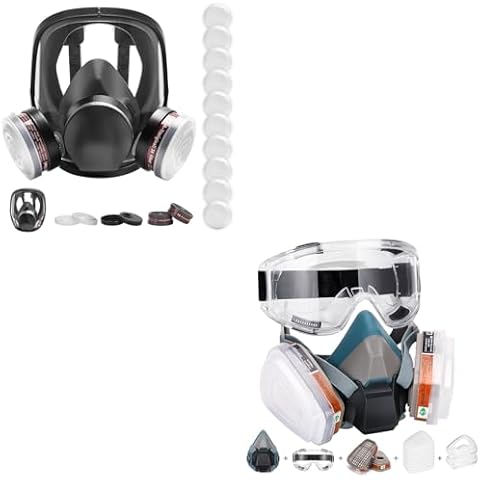 Full Face Respirator Mask - Reusable Large Face Gas Mask Professional Breathing Protection Against Dust/Organic Vapor/Formaldehyde/Chemical Perfect for Airbrush, Car Spraying, Sanding, Paint Work Cover