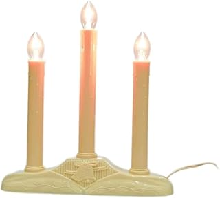 3 Light Vintage Electric Candle Candoliers, Christmas Window Candles Lamps ，Ivory Bases with 4 C7 Bulbs(2 Spare) for Home Christmas Decorations Holiday