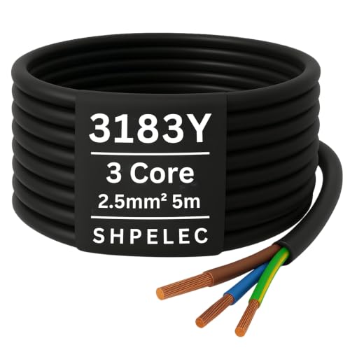 Image of SHPELEC® FLEXIBLE Black Cable 3183Y 0.75mm, 1.0mm, 1.5mm, 2.5mm BASEC Approved Black PVC LED Lighting 5m 10m 15m 20m 50m (2.5mm 3 Core - 5metres)