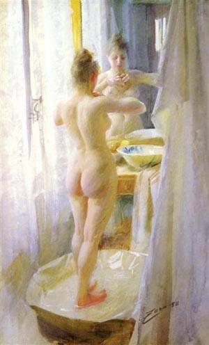 Peinture à l'huile Anders Zorn Le Tub - Toile de maître premium format 30x40 pouces