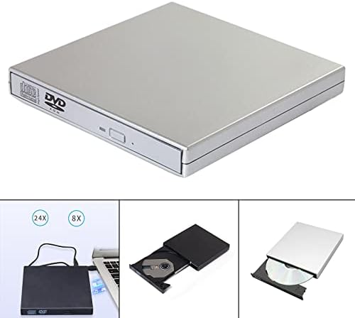 prasku USB 2.0 External DVD Drive Recorder Portable Player Writer High- Recorder Dual Interface for Laptops Desktop, Silver