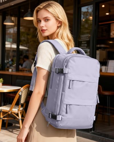 Image of coofay Large Carry On Backpack Flight Approved Personal Item Travel Backpack For Women Airline Approved Waterproof Sports Luggage Backpack Casual Daypack Small Hiking Backpack Purple Backpack
