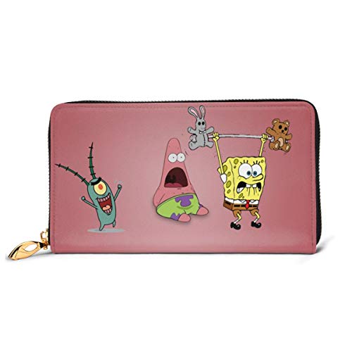 Preisvergleich Produktbild Spongebob Geldbörse aus echtem Leder, mit Reißverschluss, lange Clutch, Münzfach, Kartenpaket für Damen und Herren
