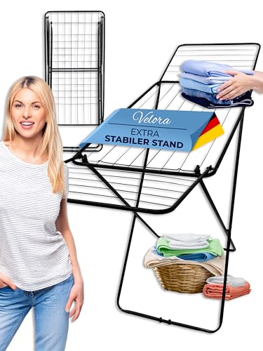VELORA ® Wäscheständer schwarz 18 m Trockenfläche - Wäscheständer platzsparend mit...