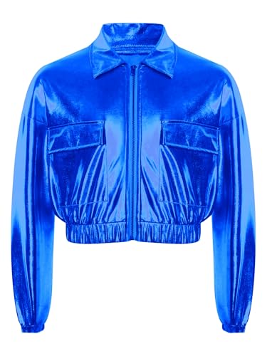 Kids Girls Boys Shiny Metallic Jacket Lightweight Long Sleeve Zipper Coat Hip Hop Jazz Dance Outwear Streetwear3