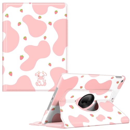 Image of Fintie Rotating Case for iPad 9th Generation (2021) / 8th Generation (2020) / 7th Gen (2019) 10.2 Inch - 360 Degree Rotating Stand Cover with Pencil Holder, Auto Wake Sleep, Pink Cow