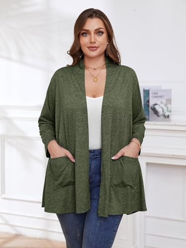 Image of BELAROI Plus Size Lightweight Cardigan Sweaters for Women Casual Open Front 3 /4 Sleeve Cover Up
