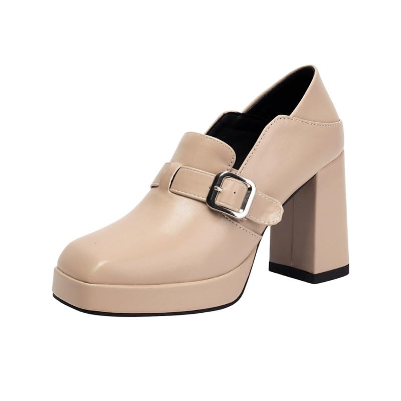 Women’s Square Head Big Buckle Shoes with Thick Bottom Shoes-image-17