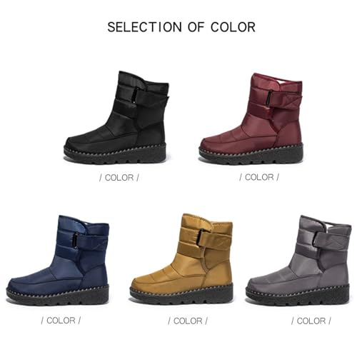 Women'S Waterproof Cloth Warm Snow Boots With Hook And Loop Comfortable Round Toe Plush Lining Slip-On Waterproof Winter Boots For Outdoor, Mountaineering, Leisure4