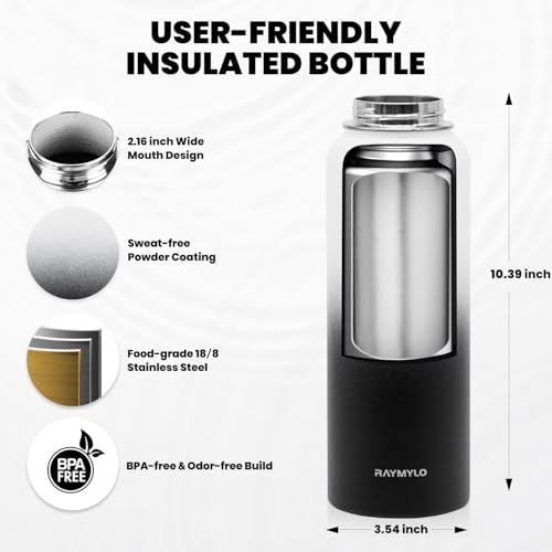 Image of RAYMYLO Insulated Water Bottle 40 oz, Triple Wall Vacuum Stainless Steel (Cold for 36Hrs, Hot for 18Hrs), Leak Proof & Non-BPA, Modern Water Flask Jug with Paracord Handle & Straw Spout Lids