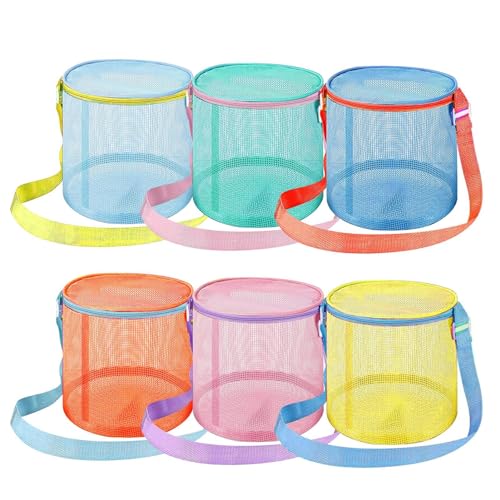 Bolsa de playa de malla | 6 bolsas de concha para | Organizador de juguetes plegable bolsa de malla de almacenamiento de comestibles, bolsa de asas de playa resistente y ligera, bolsas de c