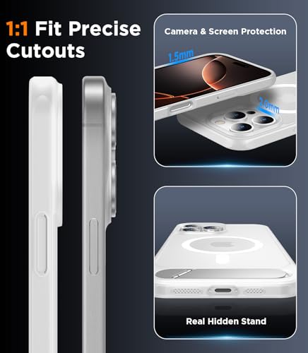 Image of Magnetic Compatible with iPhone 16 Pro Max Case, [Built-in Invisible Kickstand][Compatible with MagSafe][Military Grade Shockproof] Slim Translucent Matte Phone Case for iPhone 16 Pro Max 6.9 inch