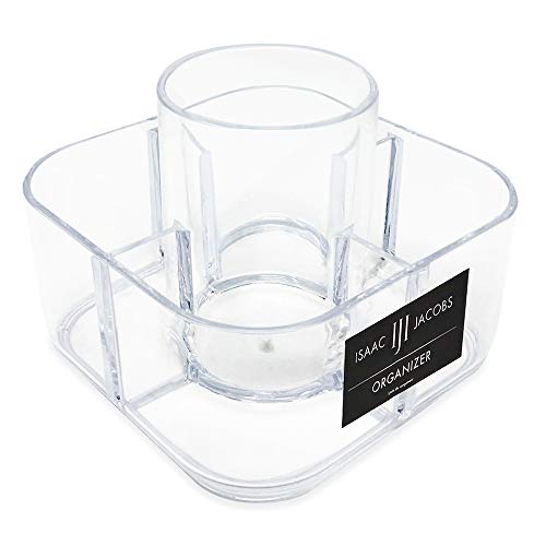 Isaac Jacobs 5-Compartment Clear Acrylic Organizer- Makeup Brush Holder- Storage Solution- Office, Bathroom, Kitchen Supplies and More