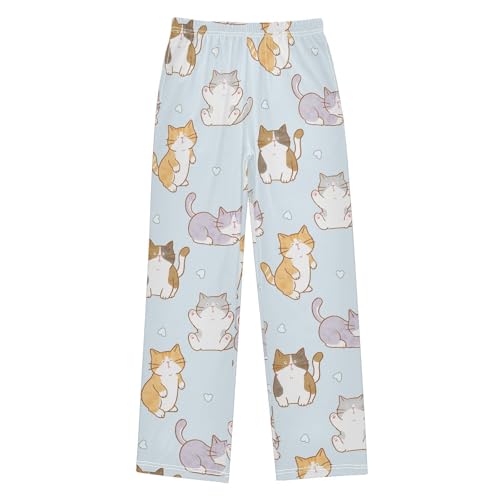 Boys' Pants Cartoon Cat Heart Blue Long Bottoms Jogger Pants Elastic Waist Trousers with Pockets S-XL