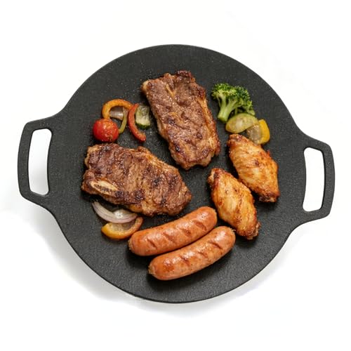 9.8in Korean Grill Pan,Camping Griddle Pan For Stove Top,Round Grill Pan with Non Stick 6 Layer Coating for Gas Cooker Round Double Handle BBQ Griddle(25cm)