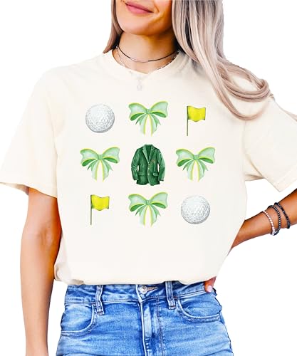 Golf Tournament Shirt for Women & Teens Green Golf Coquette Bows and Flags Tee Ivory Shirt Adult Small
