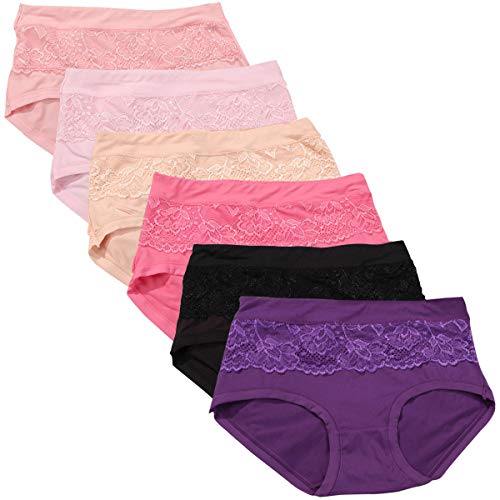 Gefyvuxrm Cotton Panties Hipsters Lace Trim Womens Underwear 6 Pack Briefs Soft Comfortable Mid Rise Bamboo Fiber Full Coverage Stretchy Modal Assorted Colors Us M/6 #TOP6