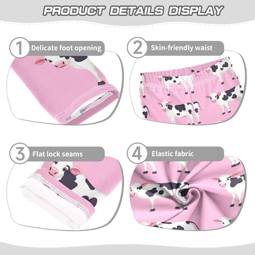 Wusikd Cute Cattle Pink Girls' Leggings Toddler Doodles Cow Kids Yoga Pants Dance Active Tights 4T3