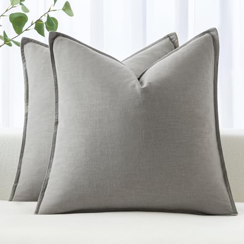 Image of MIULEE Decorative Linen Pillow Covers 18x18 Inch Light Gray Boho Farmhouse Neutral Couch Throw Pillows for Bed Pack of 2 Accent Modern Pillowcase Sofa Livingroom Home Decor