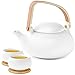 ZENS Teapot with Infuser,Ceramic Japanese Tea Pot Set 27 Ounce,Matte Porcelain Loose Leaf Tea Pots White with 2 Tea Cups Sets & Rattan Coasters for Women Gifts,800ML