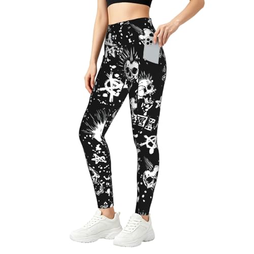 Pantalon de yoga blanc opaque imprimé punk avec poches