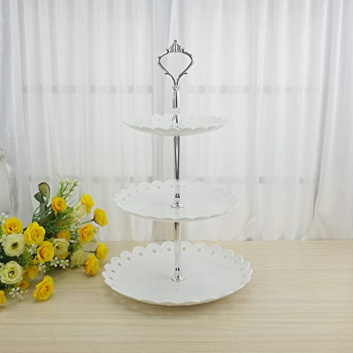 3-Tier White Silver Plastic Dessert Stand Pastry Stand Cake Stand Cupcake Stand Holder Serving Platter For Party Wedding Home Decor-Small-Set Of 2 #TOP2