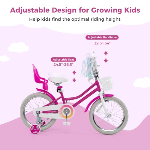 Image of BABY JOY Girls Bike with Streamers & Doll-Seat, Kids Bike for 3-8 Years Old