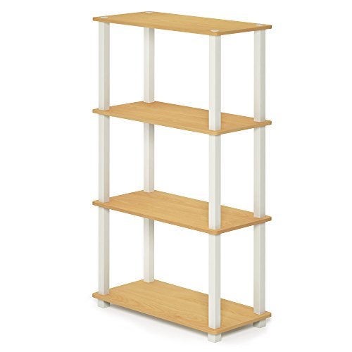 FURINNO Turn-S-Tube 4-Tier Multipurpose Shelf Display Rack, Square, Beech/White