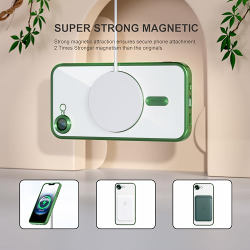 Image of Misea Magnetic for iPhone 17e / 16e Case Compatible with MagSafe Green | [Never Yellowing] [Military Drop Protection] Full Camera Lens Protector Plating Soft Clear Phone Case for Women, Green