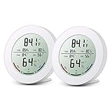 ☽ 【 Pantalla Clara y Valores Precisos 】 - Muestra los valores de temperatura y humedad clara y obviamente, puede leer los datos precisos con la actualizada pantalla LCD vidrio redonda y precisión de la unidad de manera fácil y conveniente. (la resolución de la pantalla de temperatura es 0.1 °C / 0.1 °F y la resolución de pantalla de humedad es 1%)