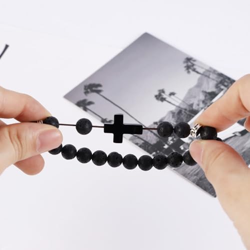 MILAKOO 8mm Natural Stone Lava Bracelet Diffuser Essential Oil Wristband with Stainless Steel Cross4
