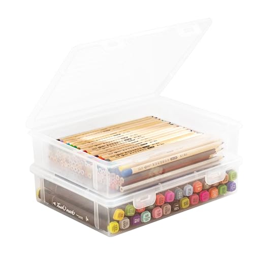 QINGYIWL 2 Pack Aufbewahrungsbox mit Deckel, 32 x 23 x 5 cm Transparente Aufbewahrungsboxen aus Kunststoff, A4 Flach Aufbewahrungsbox für Dokumente, Bausteine, Foto, Briefe, Schreibwaren