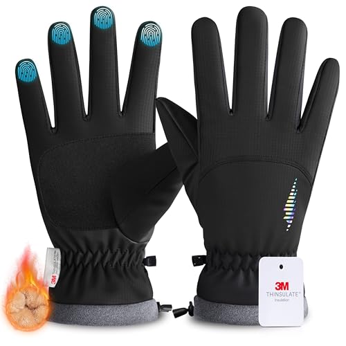 rivmount Kids 3M Thinsulate Ski Gloves Touchscreen Waterproof Warm for Boy Girl Youth Skiing Cycling Snow Winter (Black S)