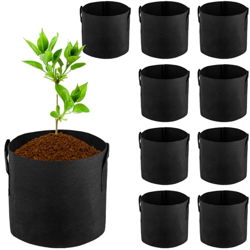 HEIYUET 10 unidades de 11 l de tela no tejida, 3 galones, macetas de tela con asa, macetas de tela para plantas, para patatas, tomates, verduras, flores