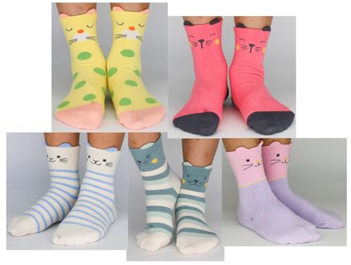Image of HzCodelo Kids Toddler Big Little Girls Fashion Cotton Crew Cute Socks -5 Pairs