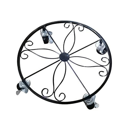 HIMM Stand de Pot en Fer forgé à roulettes, Plante métallique Stand sur Rouleaux, Panier de Pot, Moteur de Pot avec Roues Rondes verrouillantes, Noir
