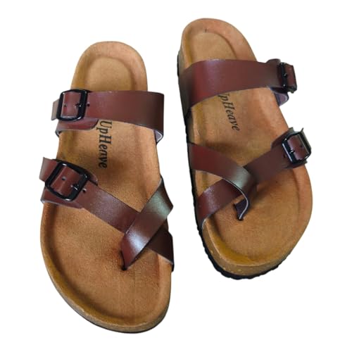 Image of Women's Genuine Leather Slippers | Comfort Sandals | Cushioned Suede Footbed | Anti-Skid Cork Sole | Flip Flips for Everyday Use