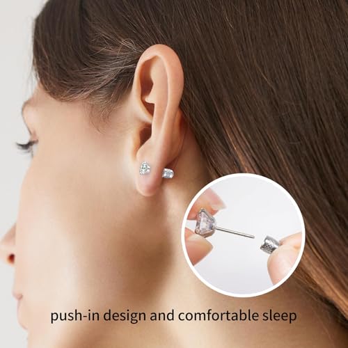 Threadless Flat Back Stud Earrings, 5 Pairs Titanium Hypoallergenic for Earrings Women Men, Silver Stud Surgical Stainless Steel Stud Earrings Set for Cartilage 2-6mm (Silver)