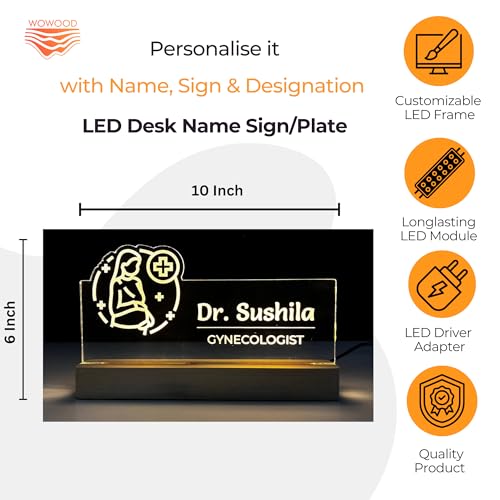 Image of Customized LED Name Plate for Office Desk Table Lamp Name Sign Birthday Gift For Female Specialist Gynecologist Maternity Pregnancy Doctor Size (10 x 6 inch) (For Gynecologist)