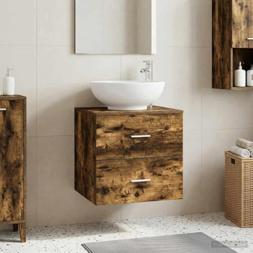 Mueble de baño de madera en roble ahumado con lavabo de diseño 3